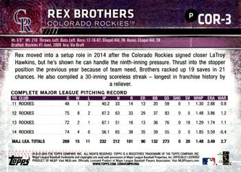 2015 Topps Colorado Rockies #COR-3 Rex Brothers Back
