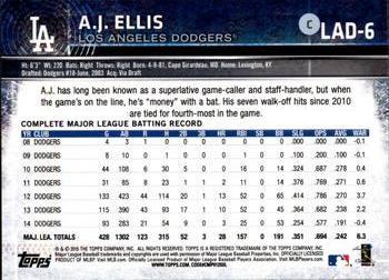 2015 Topps Los Angeles Dodgers #LAD6 A.J. Ellis Back