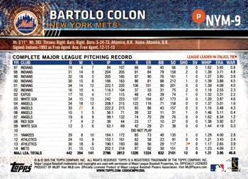 2015 Topps New York Mets #NYM-9 Bartolo Colon Back