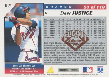1996 Score - Dugout Collection Artist's Proofs (Series One) #51 Dave Justice Back