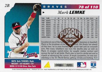 1996 Score - Dugout Collection Artist's Proofs (Series One) #78 Mark Lemke Back