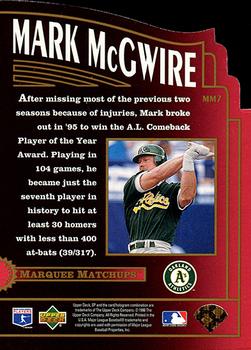 1996 SP - Marquee Matchups Die Cut #MM7 Mark McGwire Back