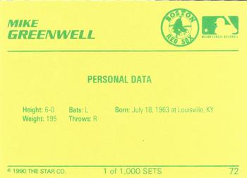 1990 Star Platinum #72 Mike Greenwell Back