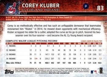 2015 Topps Opening Day - Blue #83 Corey Kluber Back