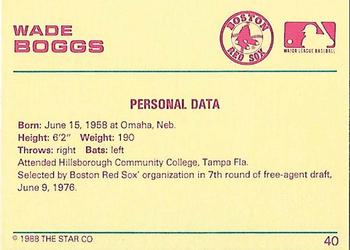 1989 Star Platinum #40 Wade Boggs Back