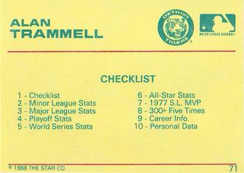 1989 Star Platinum #71 Alan Trammell Back