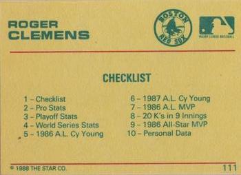 1989 Star Platinum #111 Roger Clemens Back