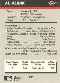 1989 T&M Sports Umpires #22 Al Clark Back