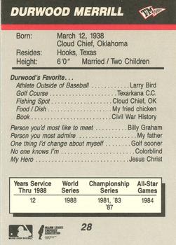 1989 T&M Sports Umpires #28 Durwood Merrill Back