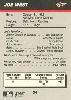 1989 T&M Sports Umpires #34 Joe West Back