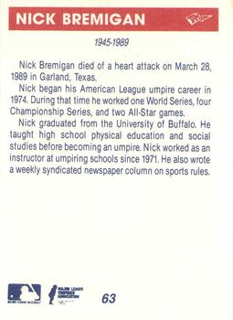 1990 T&M Sports Umpires #63 Nick Bremigan Back