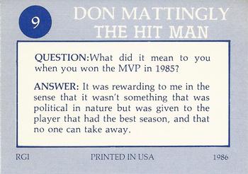1986 Renata Galasso Don Mattingly #9 Don Mattingly Back