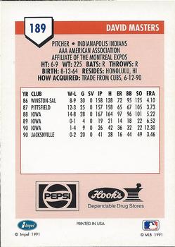 1991 Line Drive AAA Indianapolis Indians Ad Backs #189 David Masters Back