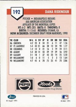 1991 Line Drive AAA Indianapolis Indians Ad Backs #192 Dana Ridenour Back