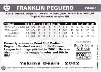 2002 Grandstand Yakima Bears #NNO Franklin Peguero Back