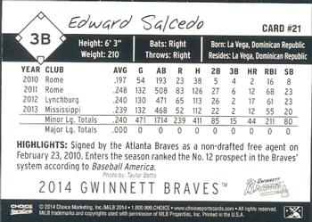 2014 Choice Gwinnett Braves #21 Edward Salcedo Back