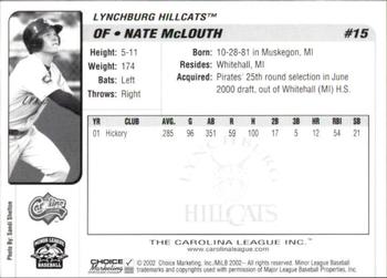 2002 Choice Carolina League Top Prospects #15 Nate McLouth Back