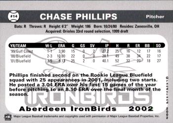 2002 Grandstand Aberdeen IronBirds #NNO Chase Phillips Back