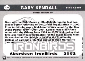 2002 Grandstand Aberdeen IronBirds #NNO Gary Kendall Back
