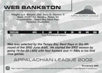 2002 Grandstand Appalachian League Top Prospects #NNO Wes Bankston Back