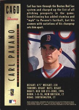 1997 Bowman - Certified Autographs Blue Ink #CA60 Carl Pavano Back