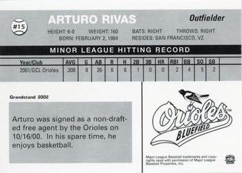 2002 Grandstand Bluefield Orioles #NNO Arturo Rivas Back