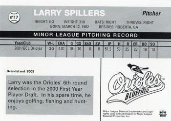 2002 Grandstand Bluefield Orioles #NNO Larry Spillers Back