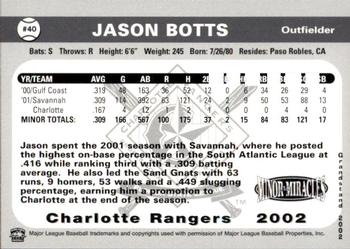 2002 Grandstand Charlotte Rangers #NNO Jason Botts Back