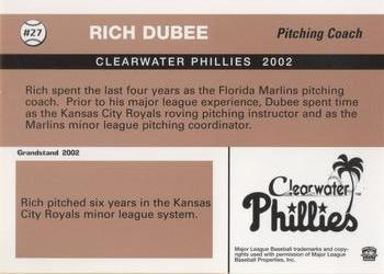 2002 Grandstand Clearwater Phillies #27 Rich Dubee Back