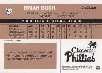 2002 Grandstand Clearwater Phillies #28 Brian Bush Back