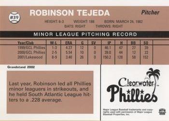 2002 Grandstand Clearwater Phillies #39 Robinson Tejeda Back