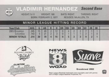 2002 Grandstand Clinton LumberKings #NNO Vladimir Hernandez Back