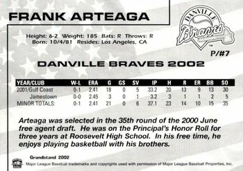 2002 Grandstand Danville Braves #NNO Frank Arteaga Back