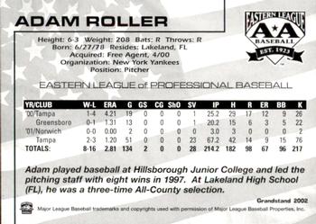 2002 Grandstand Eastern League Top Prospects #NNO Adam Roller Back