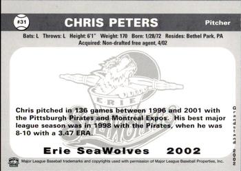 2002 Grandstand Erie SeaWolves #NNO Chris Peters Back