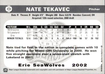 2002 Grandstand Erie SeaWolves #NNO Nate Tekavec Back