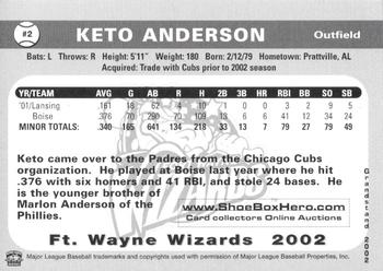 2002 Grandstand Fort Wayne Wizards #1 Keto Anderson Back