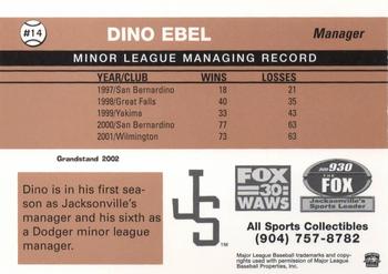 2002 Grandstand Jacksonville Suns #9 Dino Ebel  Back