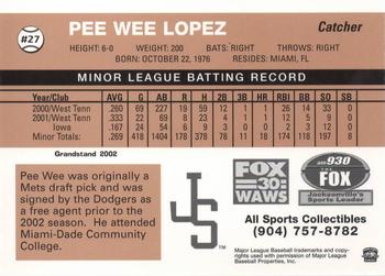 2002 Grandstand Jacksonville Suns #16 Pee Wee Lopez Back