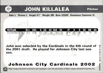 2002 Grandstand Johnson City Cardinals #27 John Killalea Back