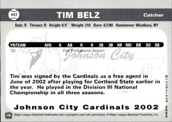 2002 Grandstand Johnson City Cardinals #57 Tim Belz Back