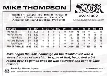 2002 Grandstand Lake Elsinore Storm #30 Mike Thompson Back