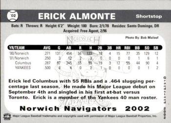 2002 Grandstand Norwich Navigators #1 Erick Almonte Back