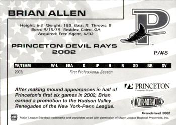 2002 Grandstand Princeton Devil Rays #1 Brian Allen Back