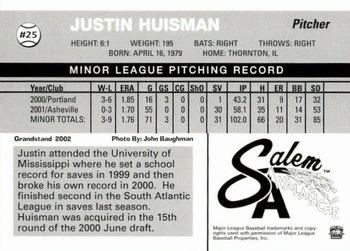 2002 Grandstand Salem Avalanche #NNO Justin Huisman Back