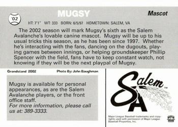2002 Grandstand Salem Avalanche #NNO Mugsy Back