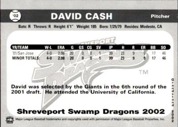 2002 Grandstand Shreveport Swamp Dragons #NNO David Cash Back