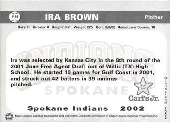 2002 Grandstand Spokane Indians #19 Ira Brown Back