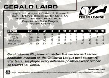 2002 Grandstand Texas League Top Prospects #NNO Gerald Laird Back
