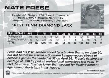 2002 Grandstand West Tenn Diamond Jaxx #10 Nate Frese Back